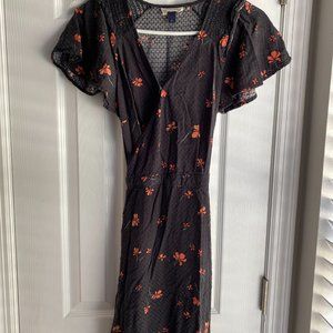 Universal Thread Black Floral Wrap Around Dress | Color: Orange & Black